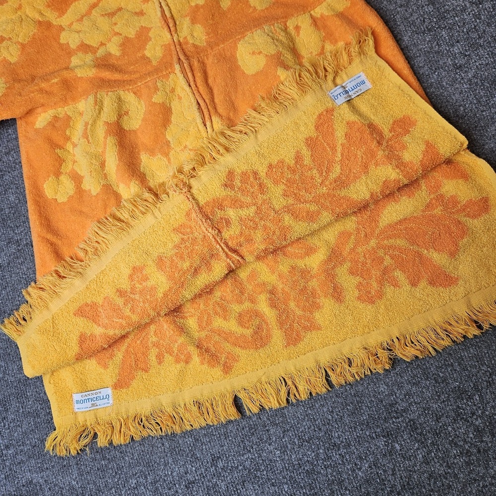 Vintage Terry Towel Handmade Cover Up Top MCM Cannon Orange Fringe - Picture 13 of 13